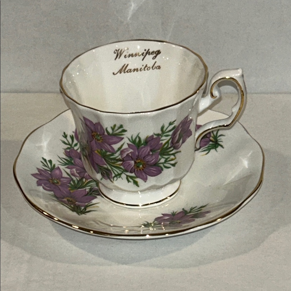 Floral Teacup and Saucer Set with Gold Trim. Elizabethan UK Crocus